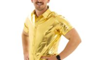 Metallic gold mens dress shirt